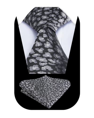 Image of Alizeal Men's Leopard Print Tie Set 3.15'' Necktie with Pocket Square Gift Box for Wedding and Fashion Occasions