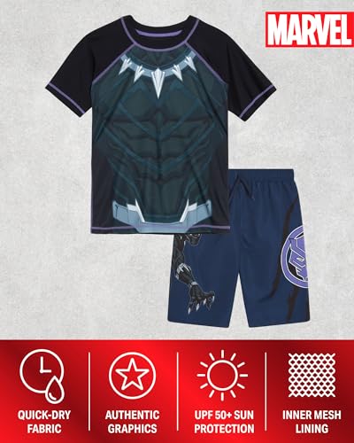 Marvel Boys Rash Guard Set - UPF 50 Avengers Short Sleeve Boys Swim Shirt and Swim Trunks (Sizes: 2T-12)2