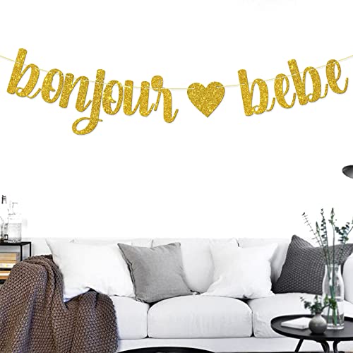 Gold Glitter Bonjour Bebe Banner, Baby Shower Party Decorations, Oh Baby, French Themed Birthday Party Decoration Supplies #TOP3