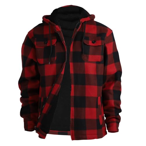 Image of Gary Com Heavy Thick Flannel Plaid Jacket Sherpa Fleece Lined Hoodies for Men Zip Up Winter Warm Coat Zipper Sweatshirt