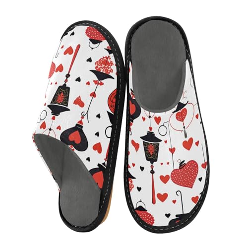 JUNZAN Hearts and Lanterns Memory Foam Slippers for Women Men House Slippers for Bedroom Indoor