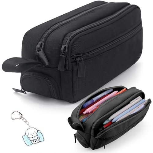 Image of YOPCDJ Large Capacity Pencil Case 4 Compartments, Cute Aesthetic Pencil Bags with Zipper Large Pencil Box, Desk Organizer for College School Teen Girl Boy Men Women, Makeup Bag (Black)