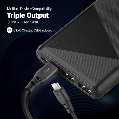Image of Lava POWERMAX [10000mAh] 22.5W Premium Fast Charging Power Bank with Triple Charging Ports, Superior Graphic Design, Strong Polycarbonate Body & BIS Certified, Made in India (Black)