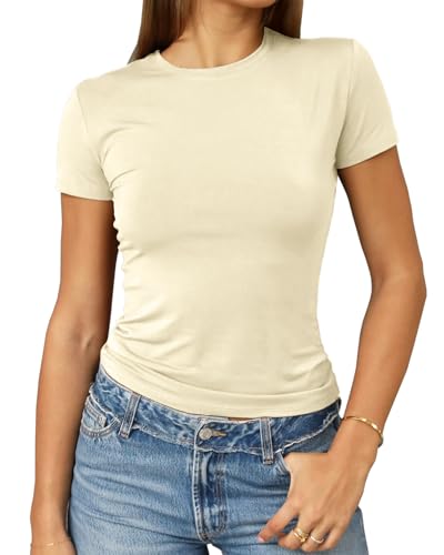 Image of Abardsion Women's Casual Basic Slim Fit T Shirts | Summer Clothes 2026 Going Out Crop Tops Short Sleeve Crew Neck Ladies Tees