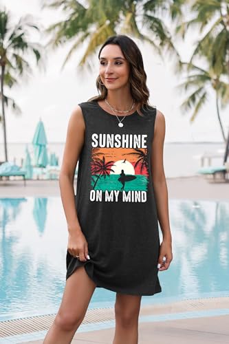 Image of MYHALF Summer Tank Dress for Women Sleeveless Beach Vacation Sundress Short Coconut Tree Sun Dress Casual Coverup