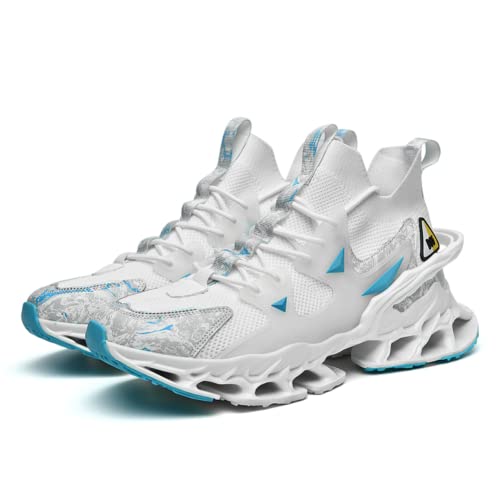 Sport Sneakers Shoes for Men Mesh Upper Lace Up Fashion Breathable Elastic Sole Casual Sneaker Tenis para Hombre Designer Running Shoes (8.5,White)