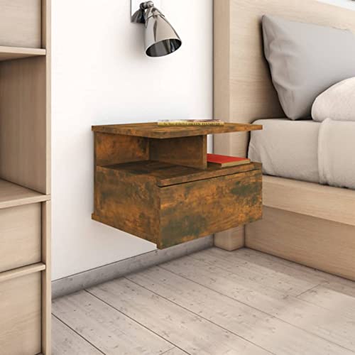 Snsowed Mesita de Noche Flotante, Mesilla De Noche, Home Muebles, Mesa De Noche Dormitorio, Muebles Dormitorio, Cabecero Y Mesitas, Bedside Table, Madera Roble Ahumado 40x31x27 cm