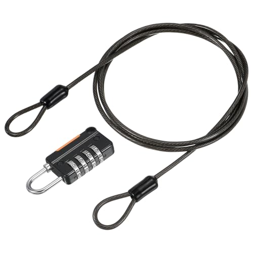 Image of YOKIVE 1 Set 4 Digit Combination Lock with Security Cables, Outdoor Padlock Steel Lock Chains | Great for Lockers Baggage Bikes (Black, 3Ft)