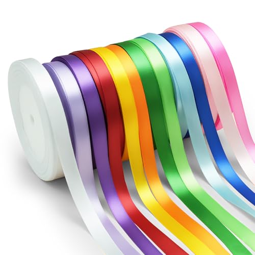Homshsjhkis 12 unidades fita de raso, 1 cm x 25 m, fita de cores, decoração presente de dupla face para embrulhar presentes, laço, balões, ramo, aniversário, capa para vestidos de casamento decoração