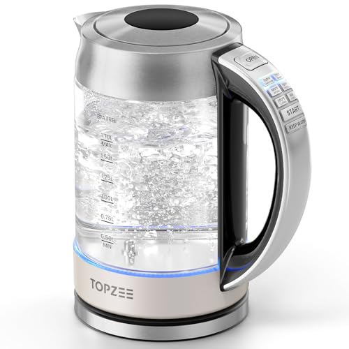 TOPZEE 1.7L Glass Electric Kettle for Coffee & Tea, Hot Water Boiler with 6 Preset Temperatures...