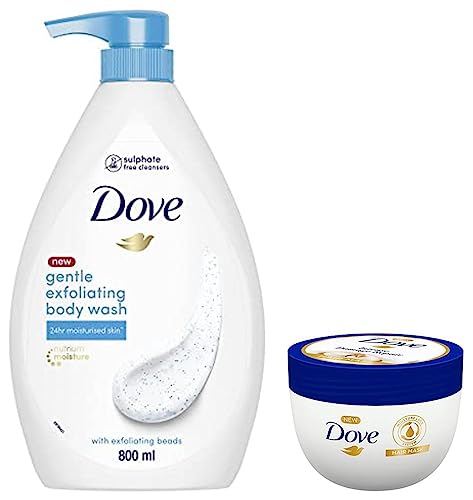 Image of Dove Intense Damage Repair Hair Mask Formulated (300 Ml) & Dove Gentle Exfoliating Nourishing Body Wash, Mild Cleanser Moisturizes Skin, Balances Ph, For All Skin Type, 800 ml
