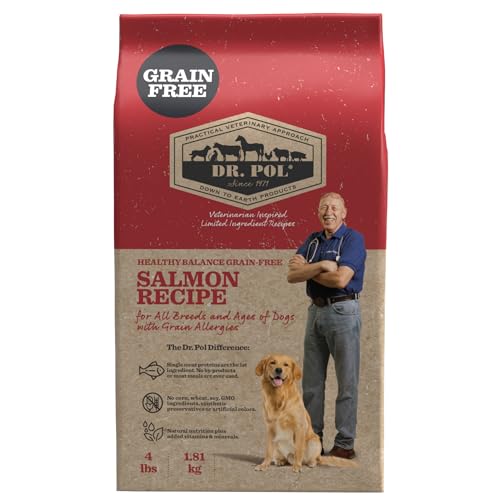 Dr. Pol Grain Free Salmon Dog Food - Premium Natural Dry Dog Food, Limited Ingredient High Protein Veterinarian Formulated Kibble for Any Size or Stage, Allergies, Sensitive Stomach, Salmon 4lb Bag