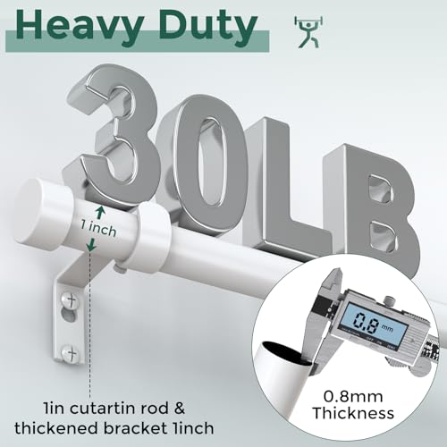 2 Pack Curtain Rods for Windows 28 to 48 Inch(1.5-5 Feet),White 1'' Diameter Drapery Rods with End Cap Style Design,Modern Adjustable Heavy Duty Curtain Rod,Size:30''-60''