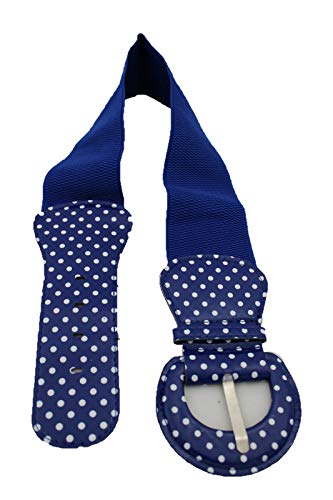 Women Elastic Wide Blue Belt Fashion Hip Waist White Polka Dots Waistband S M2