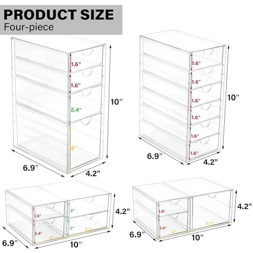 Image of Prsildan 17 Drawers Teacher Toolbox Office Supply Organizer, Set of 4 | Clear Acrylic, Pull Out, Craft Desk Art Supply Accessories Vanity Countertop Bathroom Kitchen Cabinet Makeup Storage