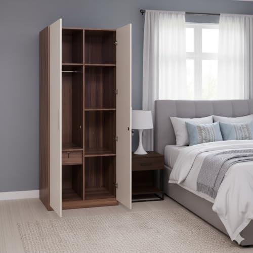 Image of AAVATAR 2 Door Wooden Wardrobe with Drawers | Natural & Wenge Finish Cupboard for Bedroom | Engineered Wood Almirah, Handles & Spacious Shelves Storage (H75 x W30 x D19 Inch)
