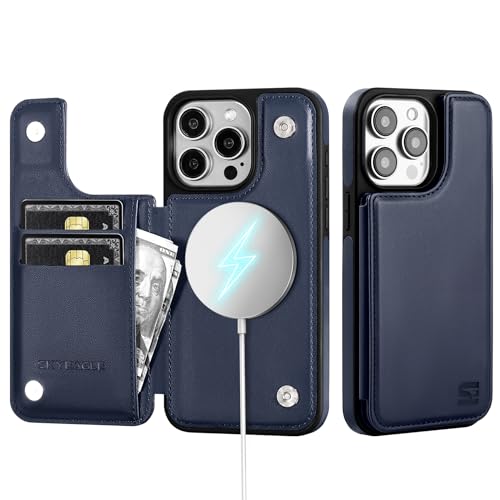 SkyEagle Wallet Case for iPhone 14 Pro Max?Compatible with Magsafe? Women Men PU Leather Flip Folio Protective Cover Credit Card Slots Kickstand RFID Blocking,for Apple 14 Pro Max,Blue