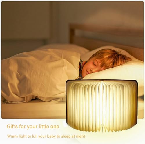 Image of PLUSPOINT Foldable Book Lamp Wooden Paper LED Mood Light, USB Rechargeable Night Light, Bedside Wooden Table Lamp, Home Decor, Office Gift for Book Lovers