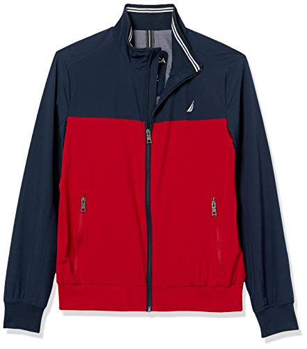Nautica Men's Poly Spandex Bomber, Navy/Red, Extra Large