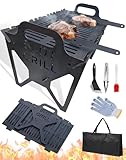 Parrilla plegable para barbacoa, parrilla portátil para acampar y portón trasero, configuración mejorada de acero grueso, sin herramientas, diseño ligero y compacto, fácil almacenamiento (1 unidad)