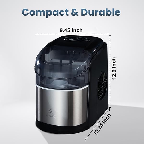 Image of Kilig C02B Countertop Ice Maker Machine | 9 Ice Ready in 5 Mins | 15Kg-24H | Self-Cleaning Function | Portable Ice Maker with Ice Scoop & Basket for Home /Party /Camping