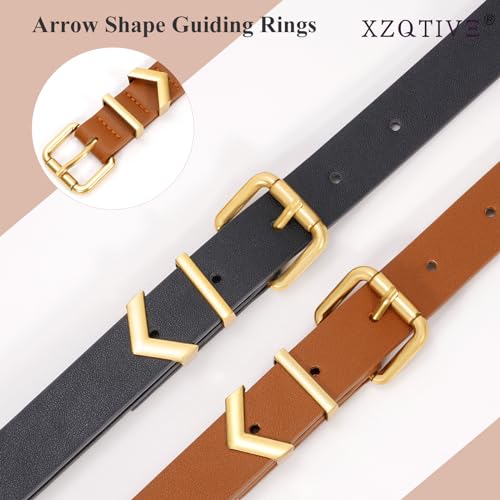 XZQTIVE 2 Pack Women's Skinny Leather Belts for Jeans Pants Dress Ladies Thin waist belt with Gold Buckle4