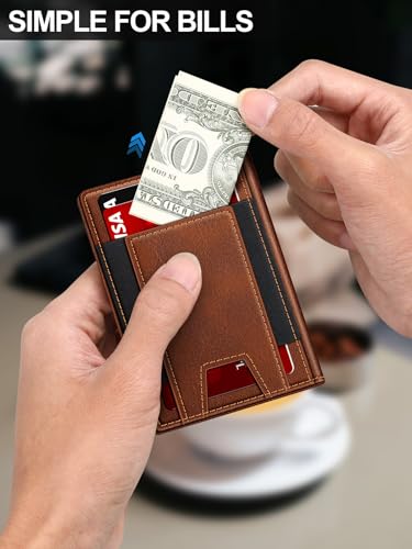 Image of Wallet for Men Slim Leather Wallets for 9-13 Cards, RFID Blocking Thin Card Holder Wallet with ID Window & Stretchable Cash Slot, Minimalist Bifold Small Wallet for Front Pocket, Birthday Gift for Men