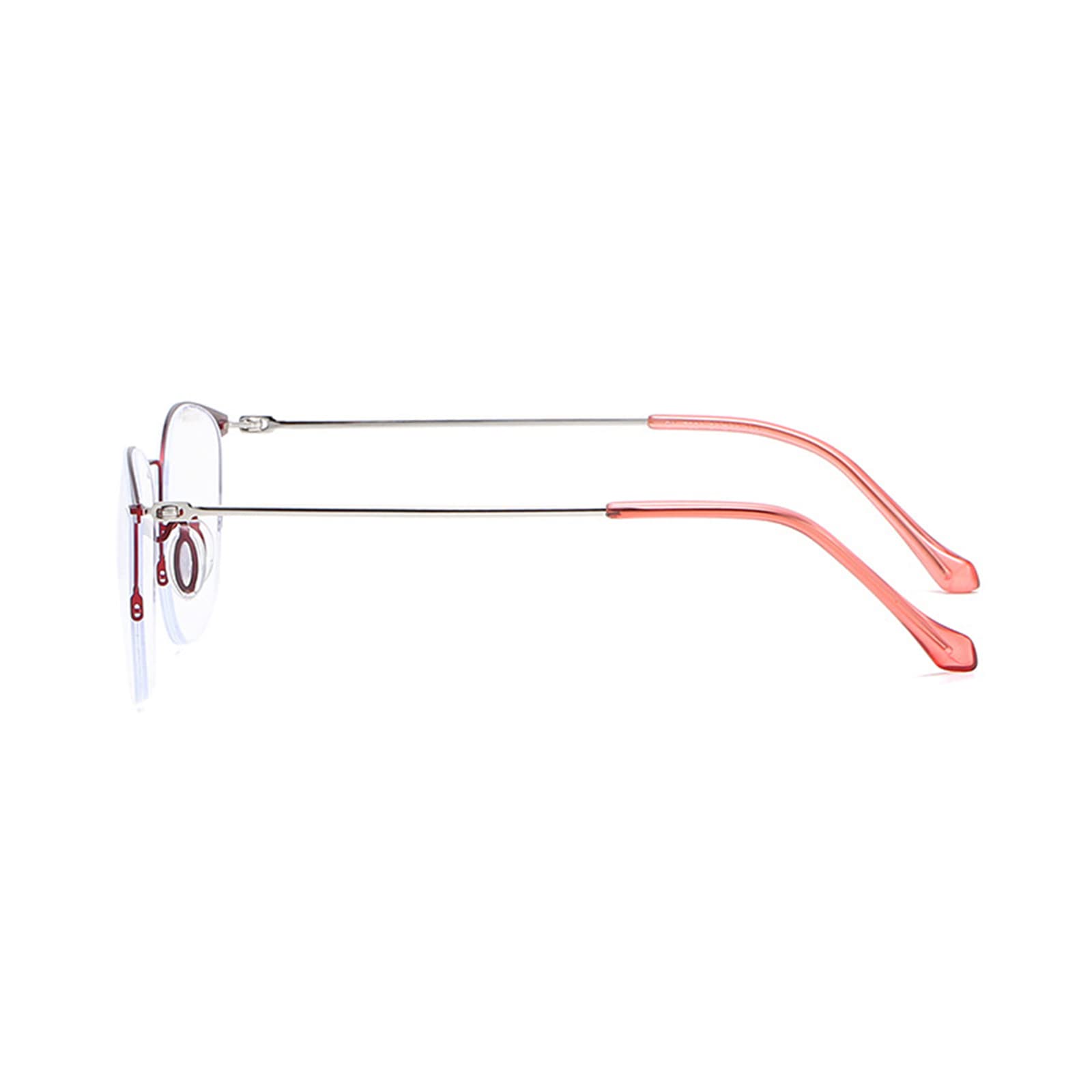 Gafas de Lectura con luz antiazul para Mujer, Gafas de Medio Marco Redondas de Metal para Ancianos, Gafas para presbicia óptica antitensión Ocular, RedSilver-+2.00