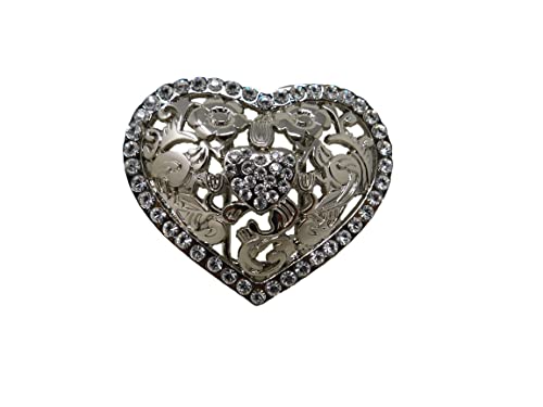 Belt Buckle Dimond sliver heart Sliver,Metal R14 Hebilla