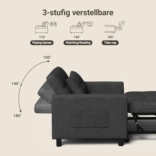 Miniatura 6 de Xbro Sofá Cama Convertible Sillón Cama Plegable 3 En 1 Con Función De Cama, Sofá Cama Ajustable Con Cojín Y Saco, Sillón Con Función De Dormir Para Apartamento Pequeño Gris Oscuro