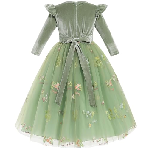 IBTOM CASTLE Flower Girl Dress Long Sleeve Velvet Floral Embroidery Tulle Tutu Dresses Fall Winter Wedding Formal Ball Gown2