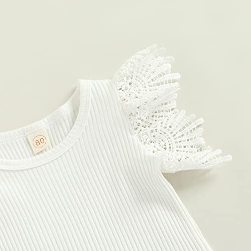 CIYCUIT 3Pcs Toddler Baby Girl Easter Outfit - Ruffle Romper, Suspender Skirt, and Headband Set for Spring and Summer3