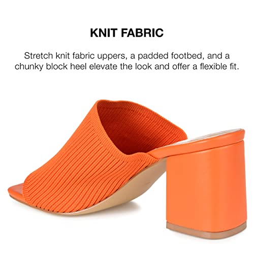 Journee Square Open Toe Chunky Block Heel Knit Slip-On Pump for Women - Lorenna Heeled Fashion Mule Orange, 8 Wide4