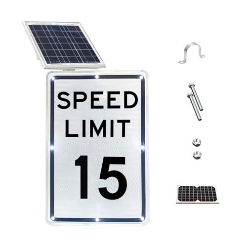 Señal solar LED intermitente de límite de velocidad, 5-95 MPH seleccionable, aluminio reflectante de 18 x 24 pulgadas, IP65 resistente a la intemperie, señal de tráfico de fácil montaje, vida útil LED
