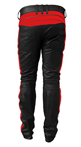 Mens Sexy Real Black & RED Leather Motorcycle Bikers Pants Jeans Trouser4