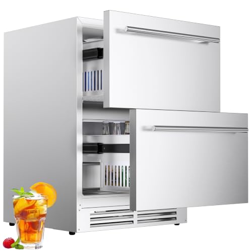 Image of Coolake 24″ Outdoor Drawer Refrigerator for Patio, 5.3 Cu.ft Under Counter Drawer Beverage Cooler, Stainless Steel Built-in or Freestanding Beverage Fridge for Backyard Kitchen Home Bar