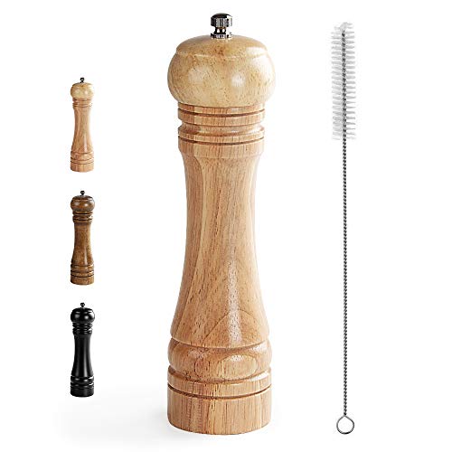 Virklyee® Moulin à Poivre Bois Manuel sel Moulin à Poivre en Bois 8 inch Salière et poivrière réglables en Bois Bois Moulin À Sel Et Poivre avec Brosse de Nettoyage (Couleur Bois)
