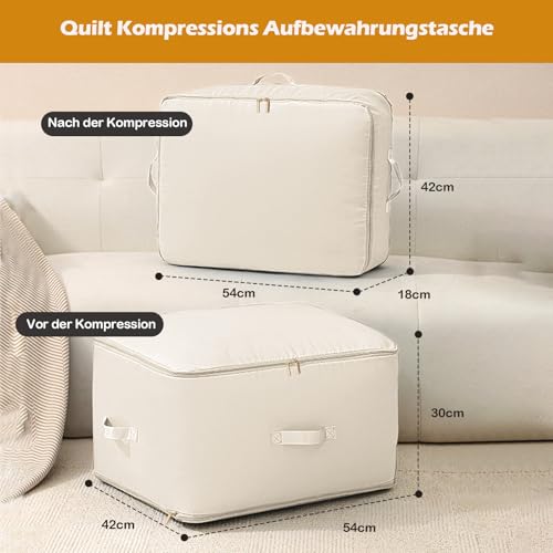 Ultra Platzsparender Selbstkomprimierender Organizer, Neuest Komprimierender Beutel,Bewegliche Organizertaschen für bettdecken,Selbstkomprimierender Organizer für Bettdecken, Kleidung, Decken (Beige)