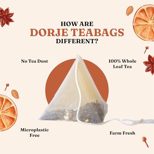 Image of Dorje Teas Kashmiri Kahwa Darjeeling Tea | 15 Pyramid Teabags (Pack of 1) | Selim Hill Estate | Cinnamon, Cardamom, Star Anise & Premium Saffron | Promotes Immunity & Relaxation | Organic Whole Leaf Blend | 15 Cups