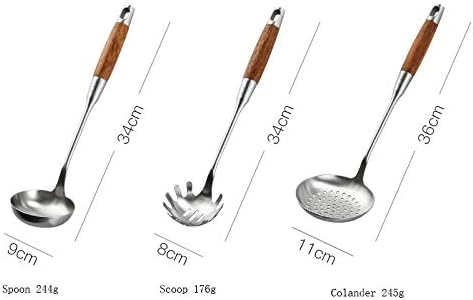 6 Pieces Stainless Steel Kitchen Utensils Wood Handle Cooking Tool Sets Soup Rice Spoon Pasta Server Strainer Kitchenware