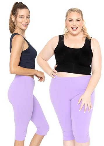 Image of STRETCH IS COMFORT Cotton Capri Leggings, Knee Length Pants, Plus Size | Soft pull-on comfort, lightweight summer feel, ankle option, casual layering, cotton leggings, black capris, under dresses
