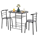 GiantexUK 3-Piece Dining Table Set, Metal Frame Kitchen Table Set with Storage Shelf, 2 Chairs, Compact Breakfast Bar Table Set for Home Kitchen Living Room Apartment Office (Black)