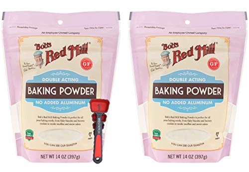 Bob's Red Mill Baking Powder 14 Ounce Double Acting Baking Powder No Added Aluminum Bundle with Swivel Measuring Spoons by Westkitch (2 Pack)