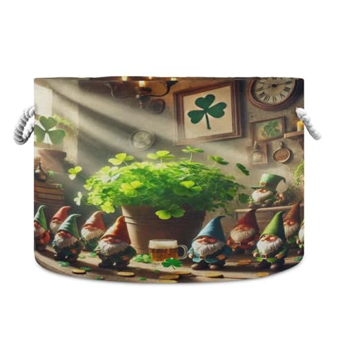 Gnomes St Patricks Storage Basket Large Foldable Baby Laundry Basket Hamper Toy Blanket Basket Storage Organizer Bin with Handle for Living Room Home Kids Bedroom Decor
