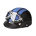 Produktbild KKmoon Motorrad Roller Open Face halbes Leder-Helm Winter Winddichter Helm mit Visier UVschutzbrille Retro Vintage Style 54-60cm (Blau)