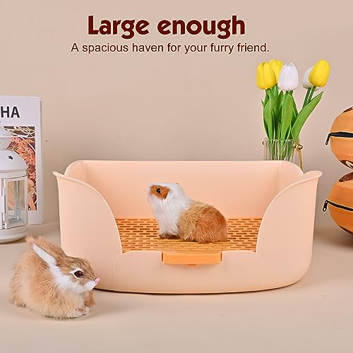 RUBYHOME Large Bunny Litter Box (17" x 11.9" x 6.2") Small Animal Litter Pet Toilet Potty Trainer Corner Litter Bedding Box Pet Pan for Rabbit Guinea Pig Easy to Clean (Orange)