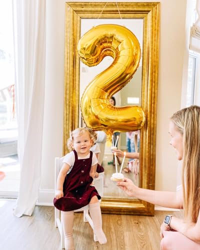 Image of Gold Number 90 Balloon 40 inch, 90 Number Balloons, 90th Gold Birthday Decorations, 90 Year Old Women Men Golden Party Supplies