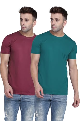 Image of TQH Men Dri Fit Polyester Half Sleeve Round Neck Multicolor t Shirts - Combo Set of 2
