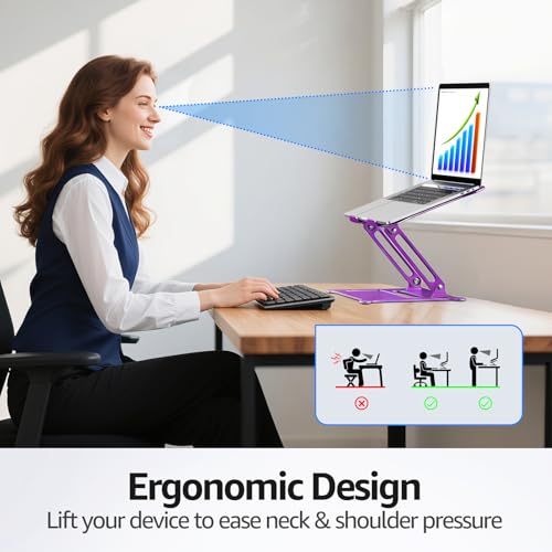 Image of Urmust Laptop Notebook Stand Holder Adjustable Laptop Stand Portable Computer Riser Compatible with MacBook Air Pro HP Dell XPS Lenovo All Laptops 10-15.6 inch(Purple)