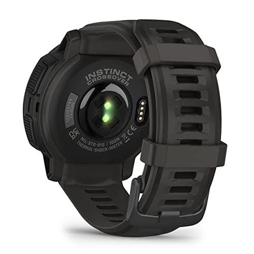 Garmin Instinct Crossover Solar (Graphite) Hybrid Rugged Smart Watch With Analog Hands & Digital Display | Gift Box Bundle With Screen Protectors, Car/Wall Adapters & Hard Case | Smartphone Compatible #TOP6